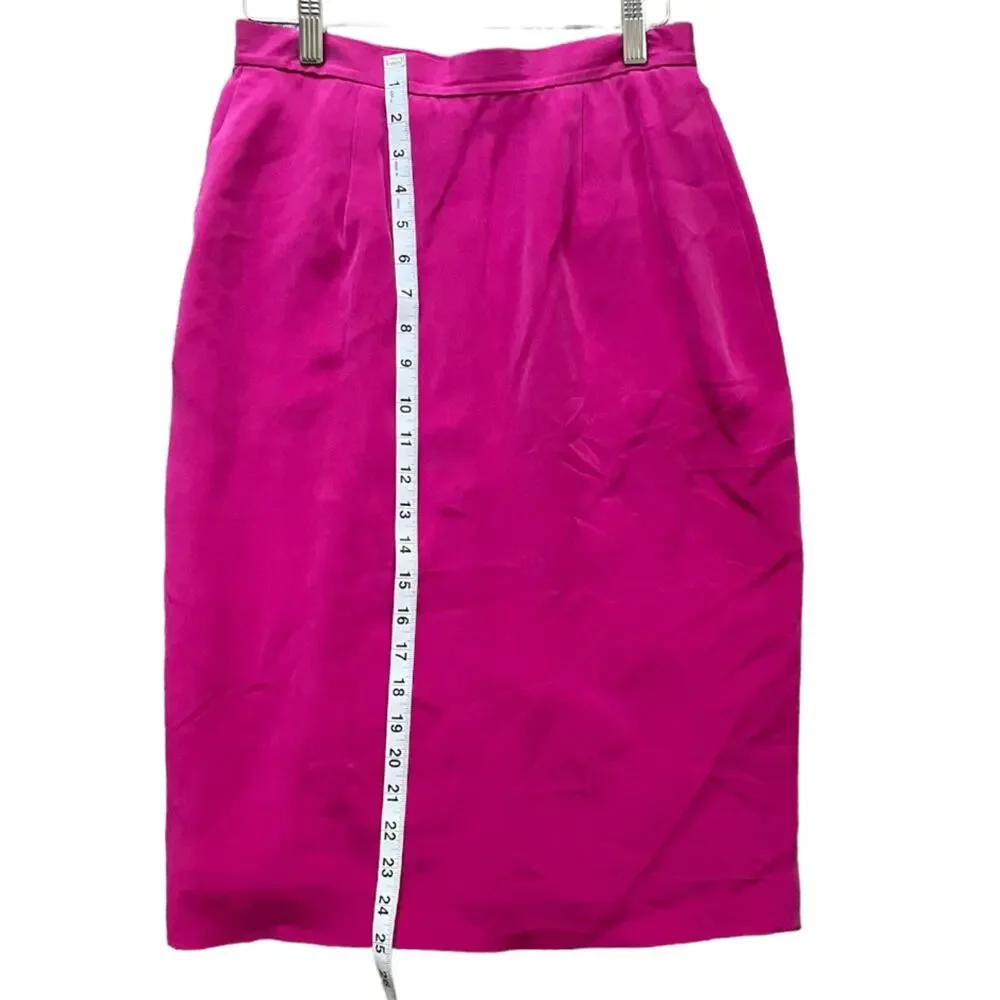 VTG Womens Skirt Size 6 Fuchsia 100% Silk Knee Length Lined Classy Career Work